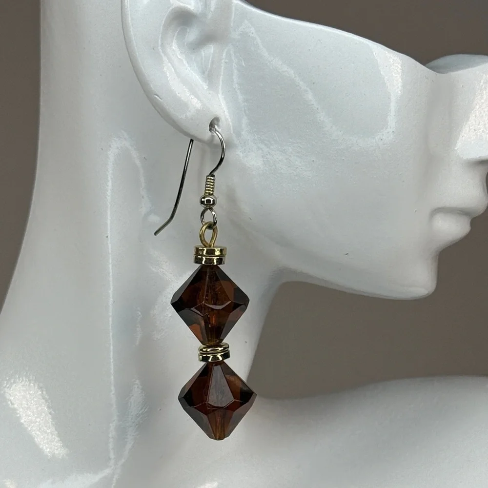 Elegant Brown and Gold Dangle Earrings